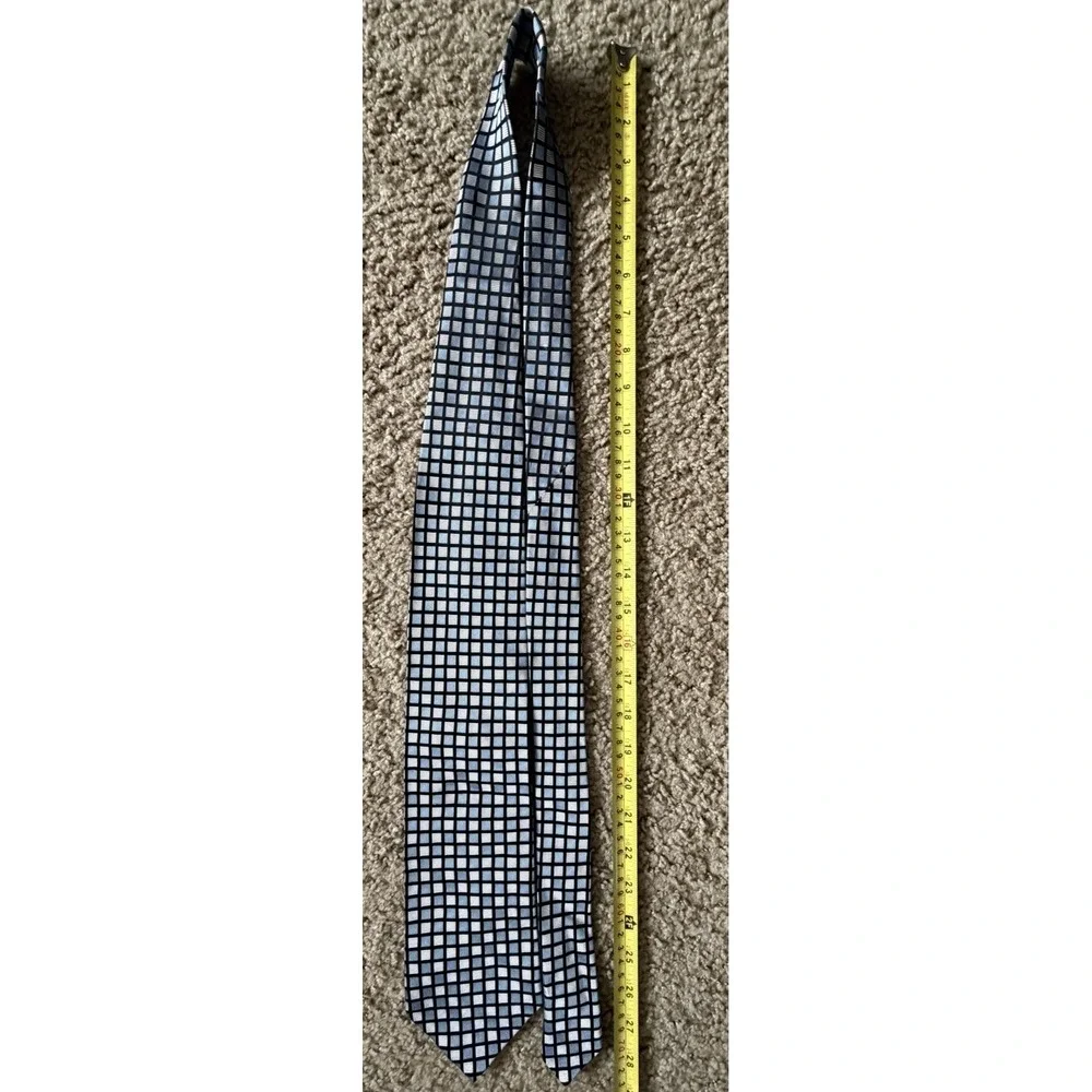 Emilio Romano Neckwear Tie Blue White Checkered AOP Italy 100% Silk JBHS